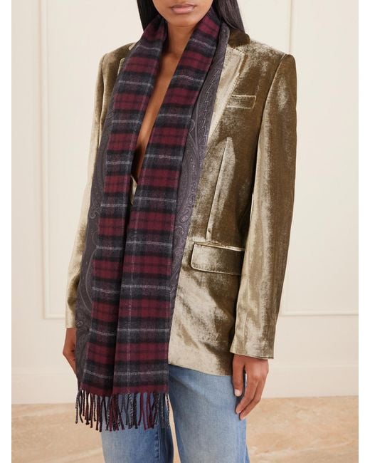 Etro Purple Fringed Checked Wool Scarf