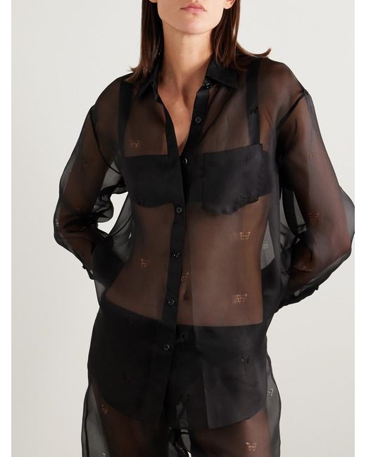 Kiki de Montparnasse Black Laser-Cut Silk-Organza Shirt