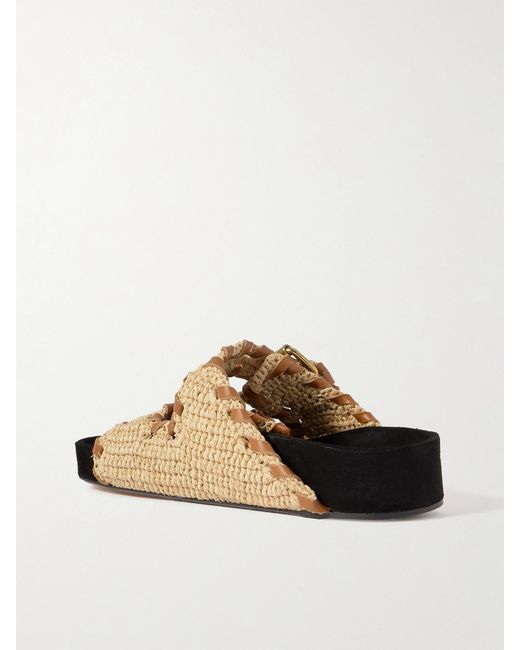 Isabel Marant White Lennyo Leather-Trimmed Woven Raffia Sandals