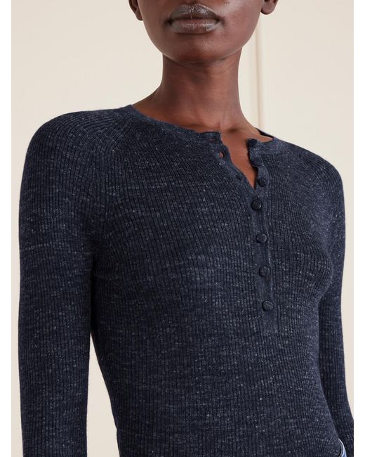 Gabriela Hearst Blue Anges Ribbed Cashmere, Silk And Hemp-Blend Henley Top