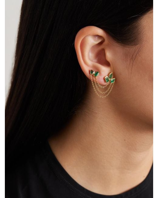 SHAY Natural Mixed Duo 18-Karat Emerald Earrings