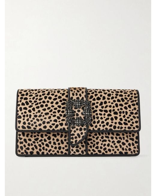 Manolo Blahnik Black Capri Leopard-Print Calf Hair And Leather Clutch