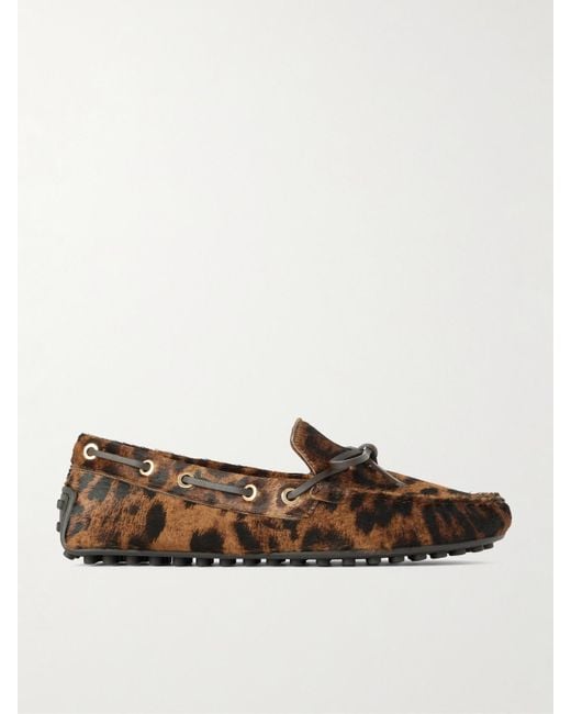 Tod's Multicolor Gommino Bootsschuhe Aus Kalbshaar Mit Leopardenprint Und Lederdetail