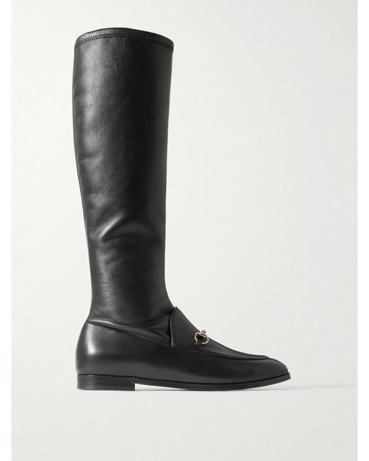 Gucci Black Jordaan Kniehohe Stiefel Aus Leder Mit Horsebit-Detail