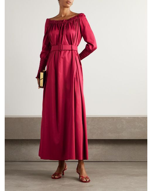Marta Ferri Noel Belted Gathered Cotton-Sateen Maxi Dress