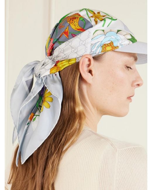 Gucci White Printed Silk-Twill Baseball Cap
