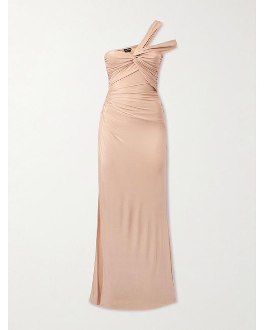 Tom Ford Natural One-Shoulder Stretch-Jersey Maxi Dress