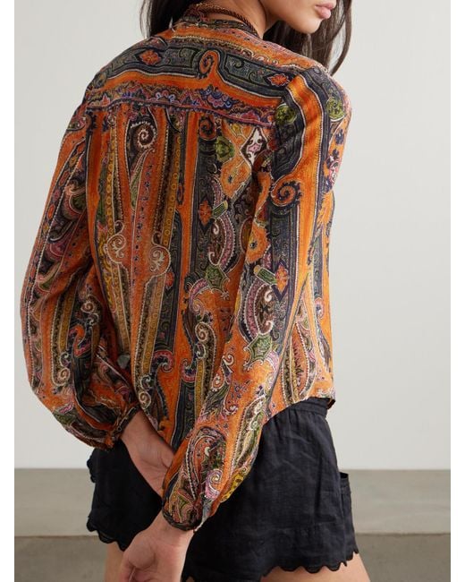 Isabel Marant Brown May Embellished Paisley-Print Silk-Georgette Blouse