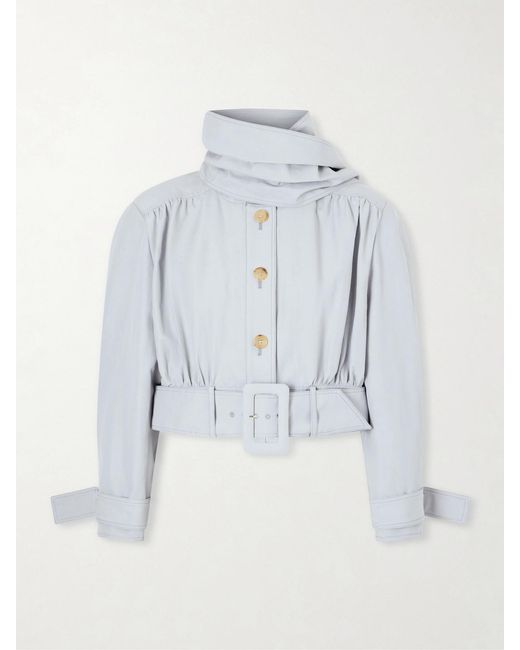 Chloé Blue Belted Scarf-Detailed Gathered Linen And Cotton-Blend Jacket