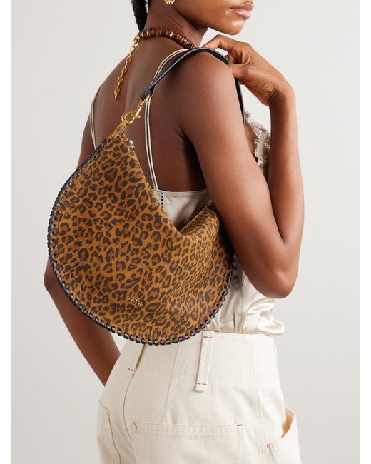 Isabel Marant White Oskan Soft Leather-Trimmed Leopard-Print Suede Shoulder Bag