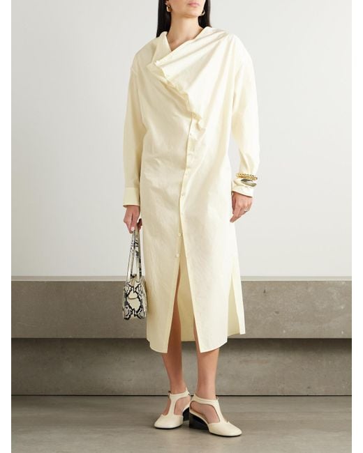 Lemaire Natural Asymmetrisches Midikleid Aus Baumwoll-Crêpe Mit Bindegürtel