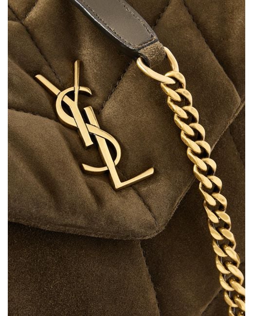 Saint Laurent Brown Puffer Toy Schultertasche Aus Gestepptem Veloursleder Mit Lederbesätzen