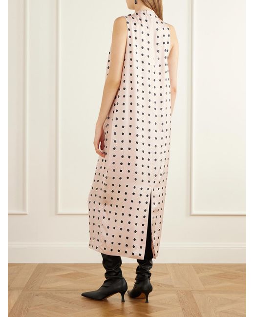 Altuzarra White Jackie Bead-Embellished Gathered Printed Silk-Satin Maxi Dress