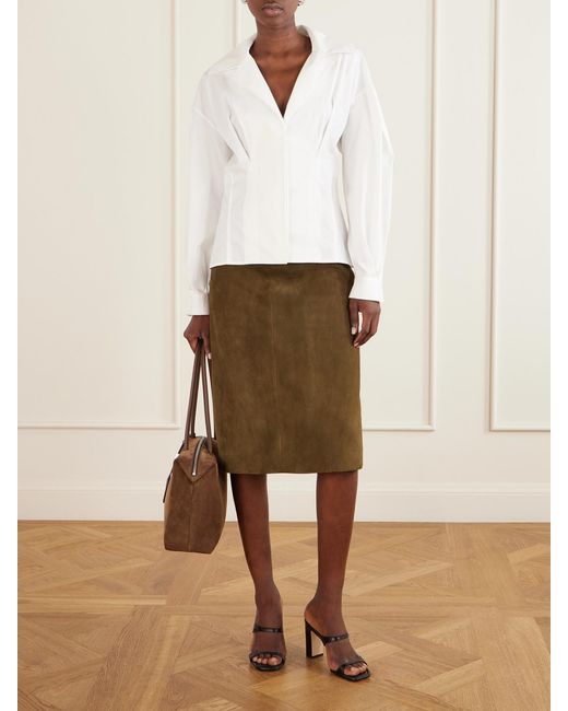 Max Mara Brown Leather-Trimmed Suede Shoulder Bag