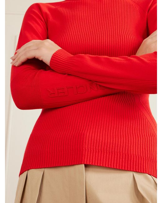 Moncler Red Appliquéd Ribbed-Knit T-Shirt