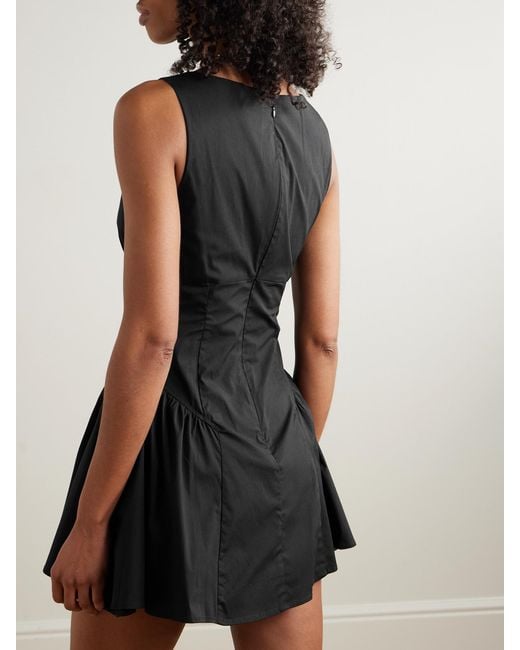 Staud Black Gwen Paneled Cotton-Blend Poplin Mini Dress
