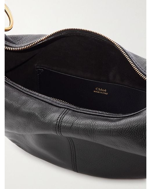 Chloé Black Bracelet Embellished Glossed Textured-Leather Shoulder Bag