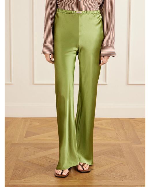 Comme Si Green Silk-Bias Straight-Leg Pants