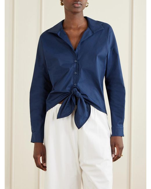 ANDRES OTALORA Blue Dalila Knotted Cotton-Poplin Blouse