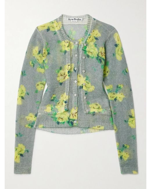 Acne Green Mehrlagiger Pullover Aus Einer Mohairmischung Mit Blumenprint