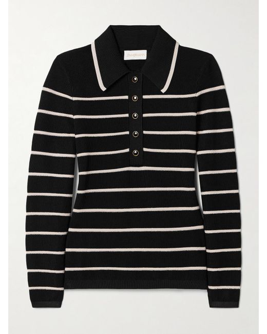 Zimmermann Black Crush Striped Stretch-Knit Top