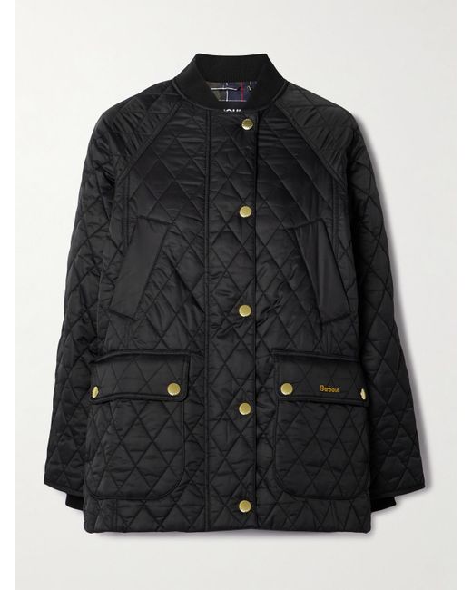 Barbour Black Wattierte Jacke Aus Gestepptem Shell Mit Stickerei