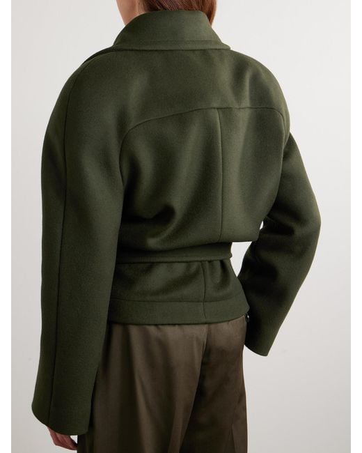 Stella McCartney Green Cropped Belted Double-Breasted Wool Coat