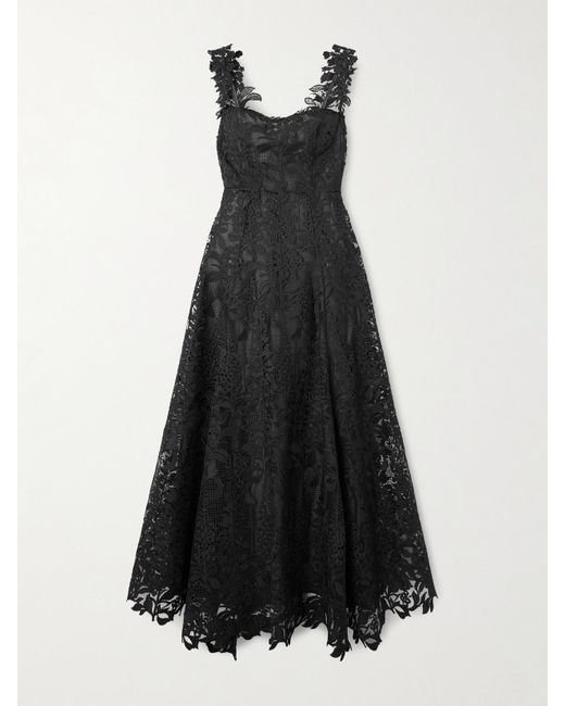 Oscar de la Renta Black Corded Lace Gown