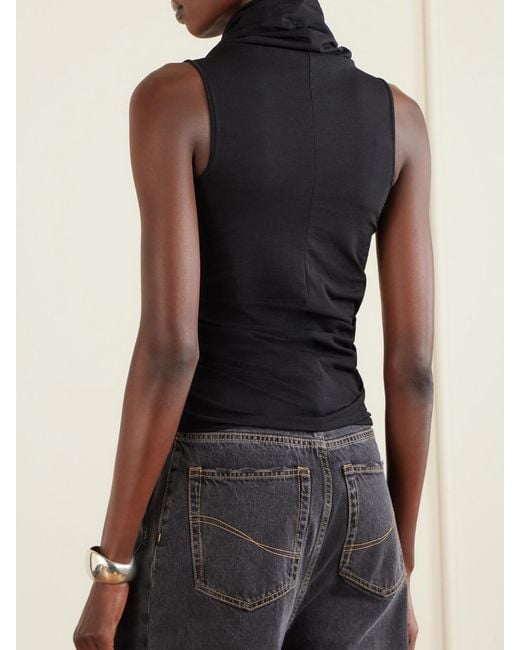 Rick Owens Black Oberteil Aus Jersey Mit Raffungen Und Cut-Out