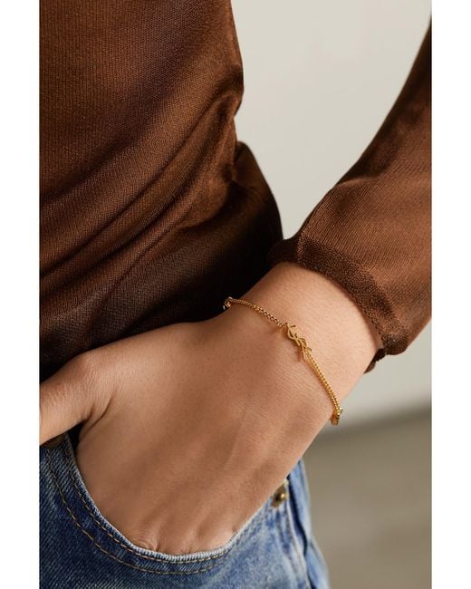 Saint Laurent White Crystal-Embellished-Tone Bracelet