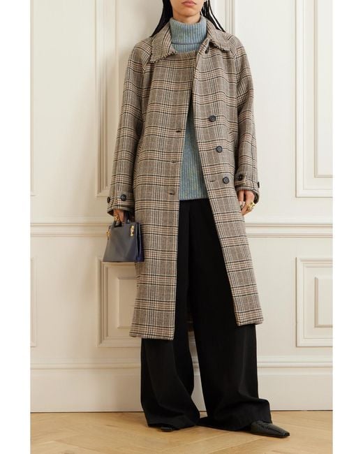 Kassl Natural Distressed Belted Checked Wool-Blend Coat