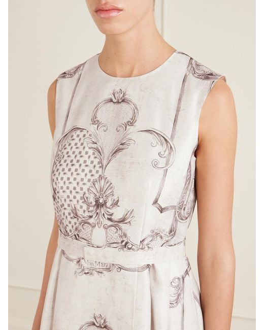 Max Mara Natural Belted Printed Twill Midi Shirt Dress