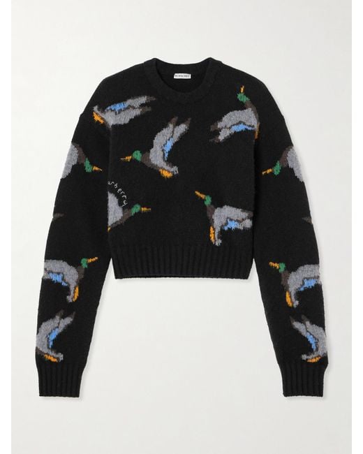 Burberry Black Intarsia-Knit Wool Sweater