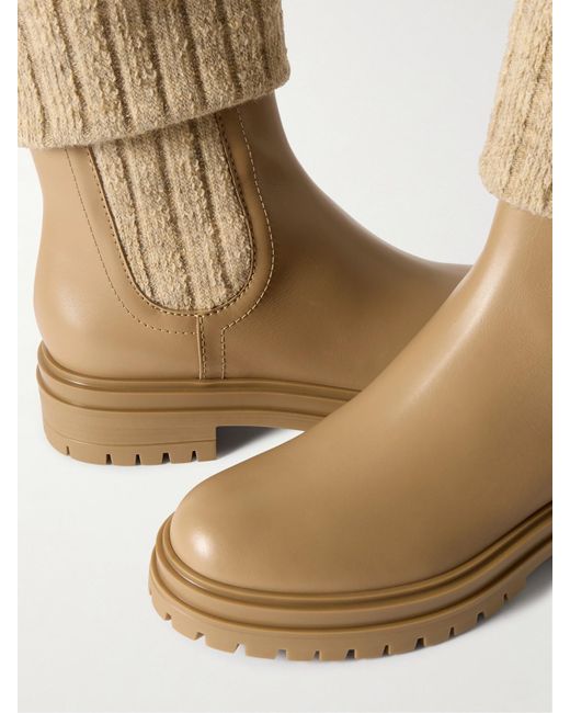 Gianvito Rossi Natural Tenney Leather And Ribbed-Knit Chelsea Boots