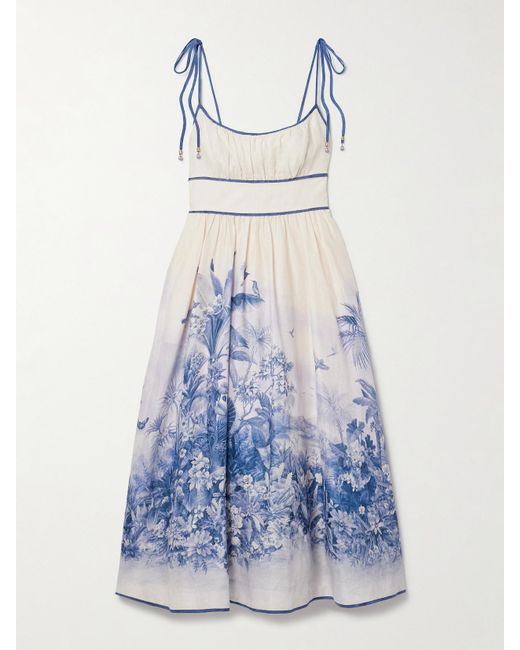 chinese dress ladies Zimmermann Blue Linen Strap Midi Dress Size OP (UK 6P)  Sellier
