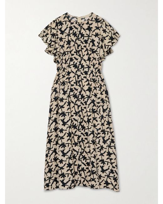 Ulla Johnson White Anais Printed Crepe Midi Dress