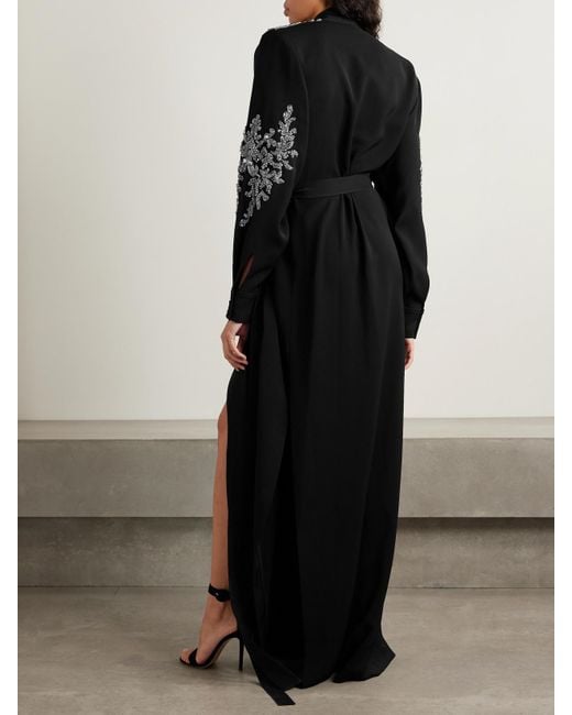 Zuhair Murad Black Belted Tie-Neck Embellished Crepe Gown