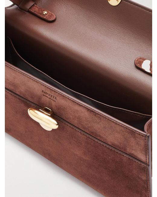 SAVETTE Brown Symmetry Schultertasche Aus Veloursleder