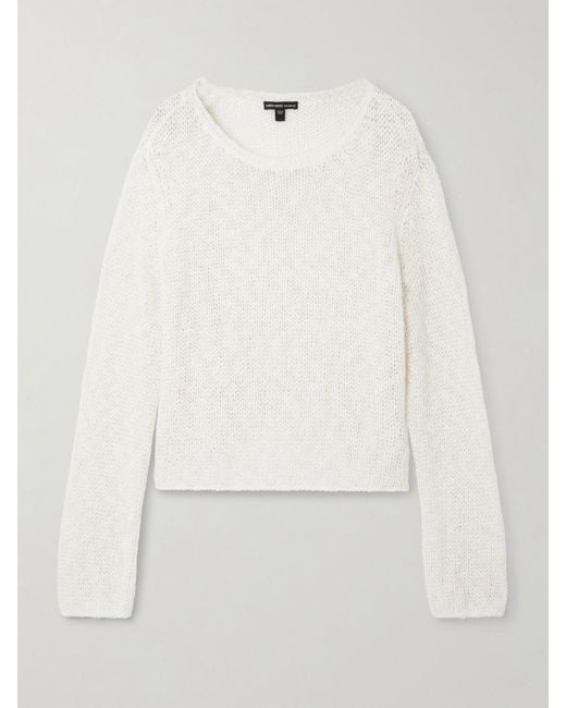James Perse White Pullover Aus Einer Baumwoll-Leinenmischung