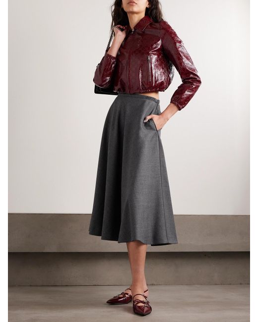 Gucci Gray Embroidered Wool Midi Skirt