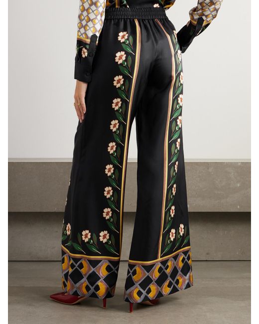 LaDoubleJ Black Icon Palazzo Printed Silk-Twill Wide-Leg Pants