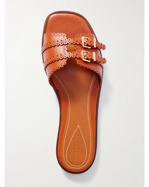 Zimmermann Brown Goldie Buckled Leather Slides