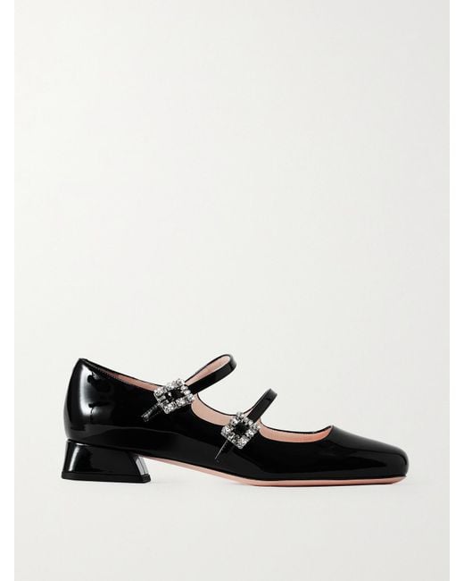 Roger Vivier White Mini Très Vivier 25 Crystal-Embellished Patent-Leather Pumps