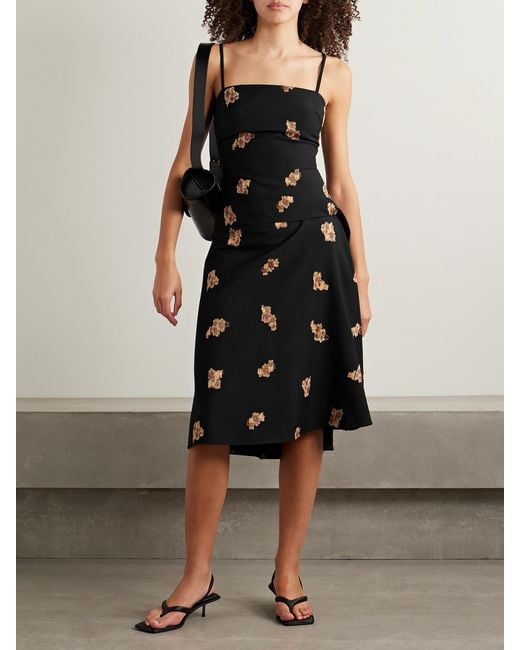 LIBEROWE Black Victoria Gathered Fil Coupé Wool-Blend Twill Midi Dress
