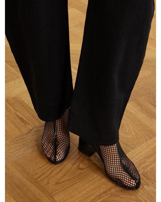 Alaïa Black Fishnet 55 Leather Ankle Boots