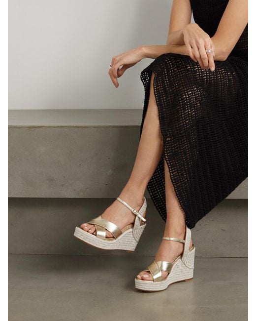 Jimmy Choo Natural Dellena 100 Espadrille-Wedges Aus Metallic-Leder