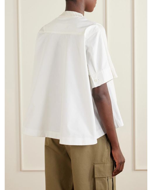 Sacai White Layered Shell-Trimmed Cotton And Cashmere-Blend T-Shirt