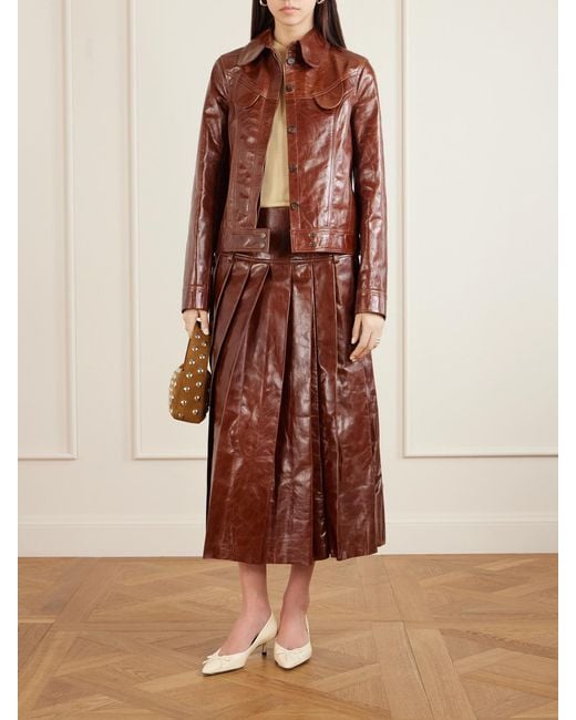 Tolu Coker Brown Paneled Glossed-Leather Jacket