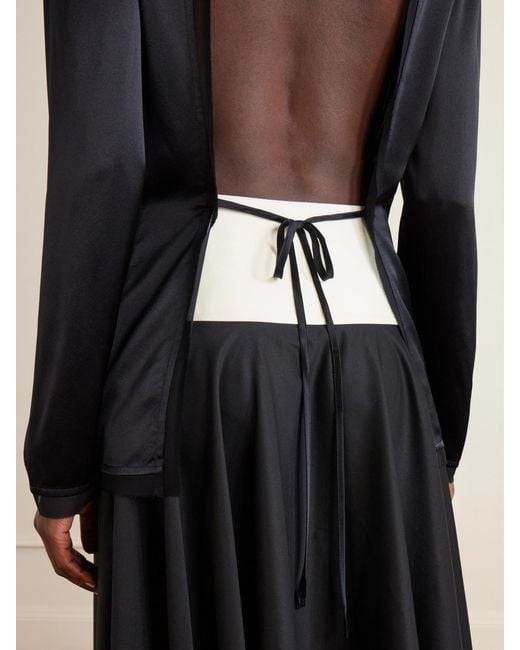Abadia Black Pleated Cotton-Poplin Midi Skirt