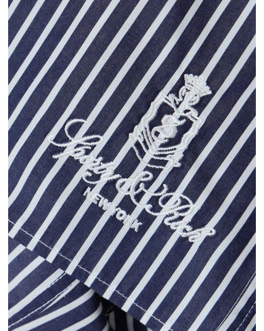 Sporty & Rich Blue Vendome Mini Boxer Embroidered Striped Cotton Shorts